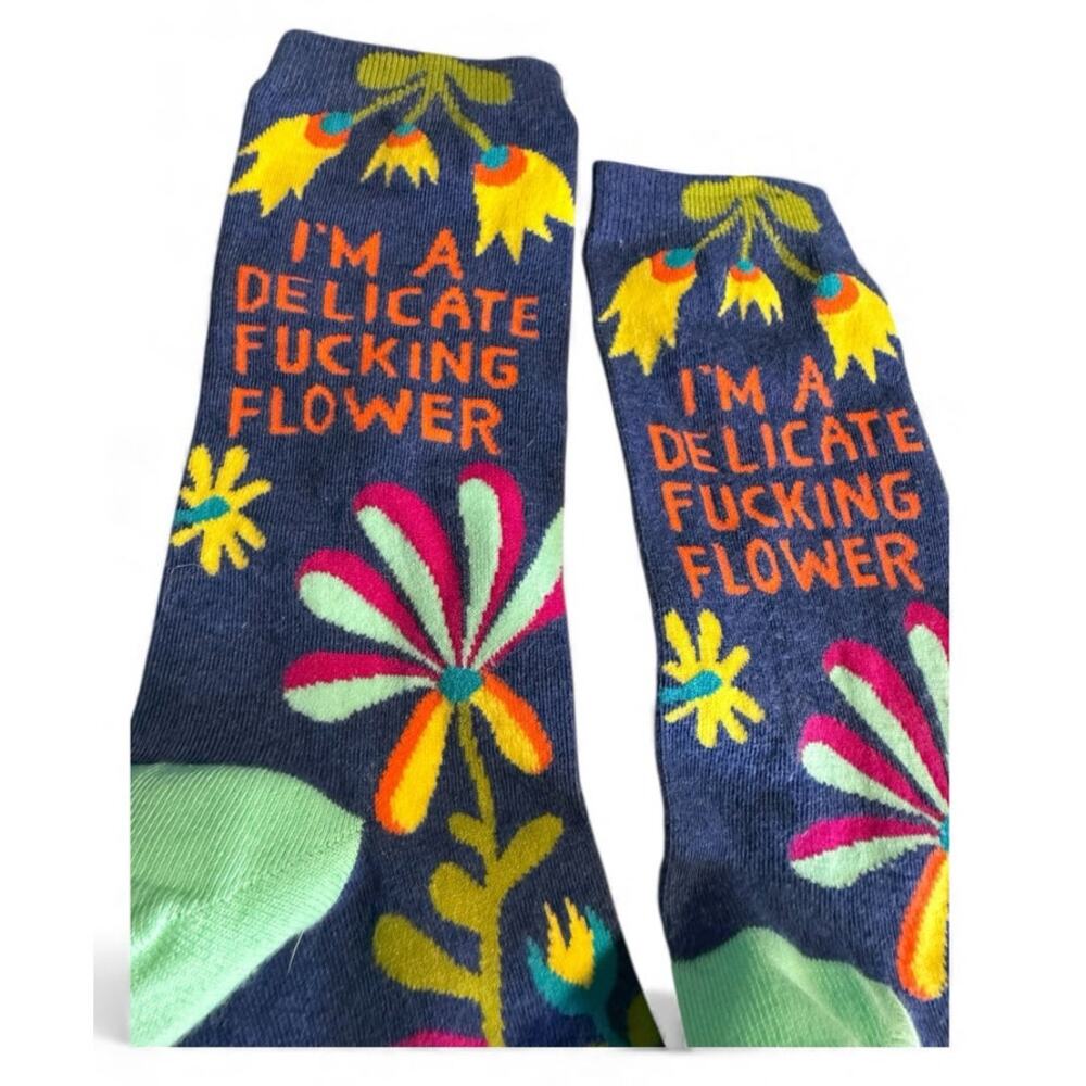 Blue Q "I'm A Delicate Flower" Socks, Sarcastic Attitude Colorful